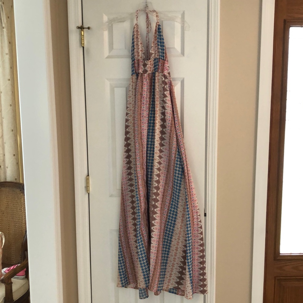 Plunge neck halter maxi dress